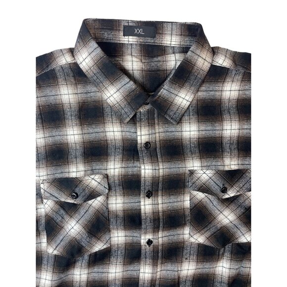 Men's Brown Plaid Button Up Long Sleeve Shirt Sz XXL - Picture 2 of 7